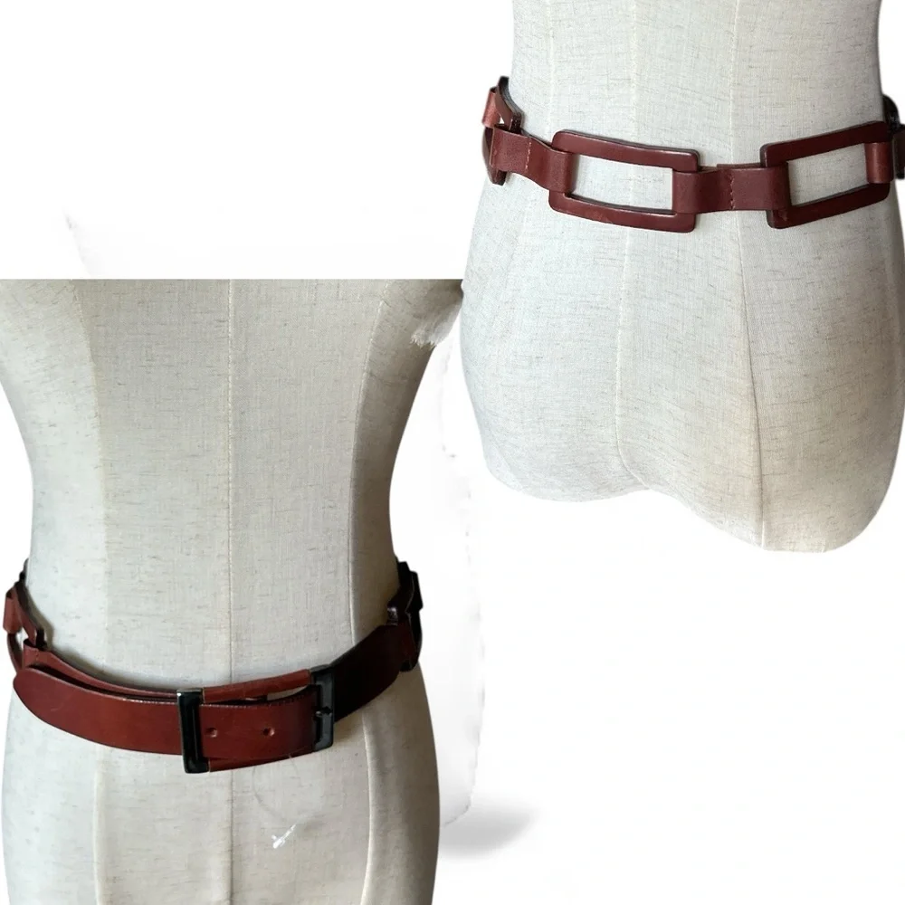 NORDSTROM Vintage Genuine Italian Leather Cognac Belt Cutout Squares